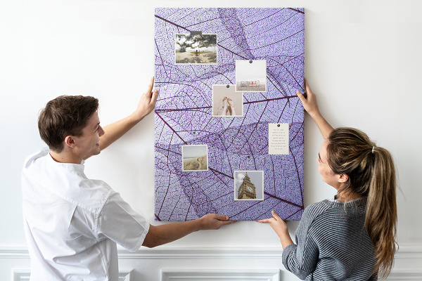 Tableau en liège déco Feuilles délicates dans des tons de violet