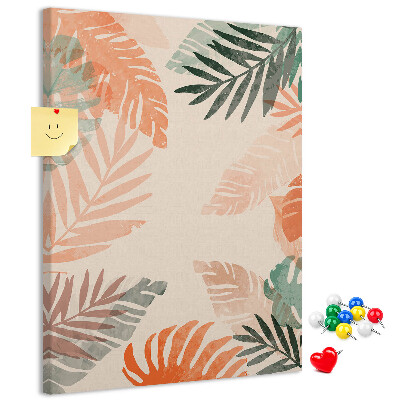 Tableau de liège Feuilles tropicales aux couleurs délicates