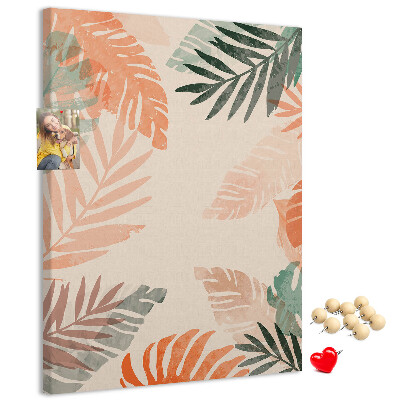 Tableau de liège Feuilles tropicales aux couleurs délicates
