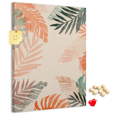 Tableau de liège Feuilles tropicales aux couleurs délicates
