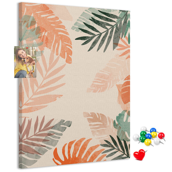 Tableau de liège Feuilles tropicales aux couleurs délicates
