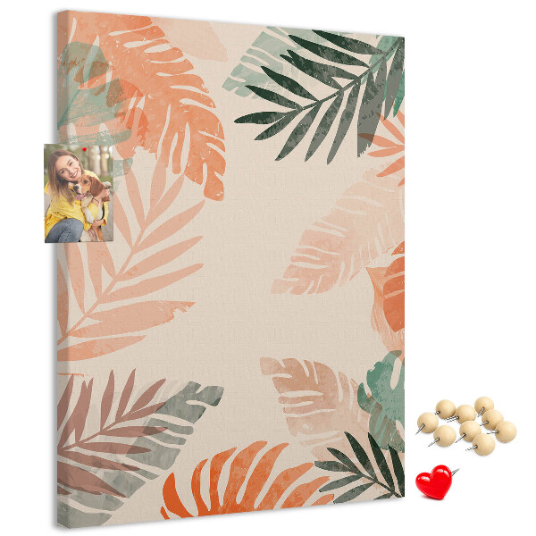 Tableau de liège Feuilles tropicales aux couleurs délicates