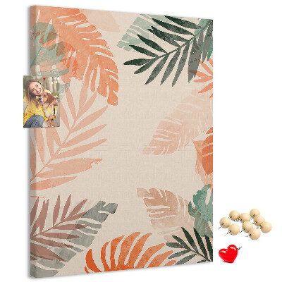 Tableau de liège Feuilles tropicales aux couleurs délicates