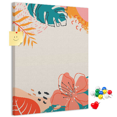 Tableau en liège fantaisie Feuilles et fleurs tropicales aux teintes pastel