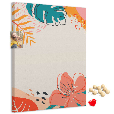 Tableau en liège fantaisie Feuilles et fleurs tropicales aux teintes pastel