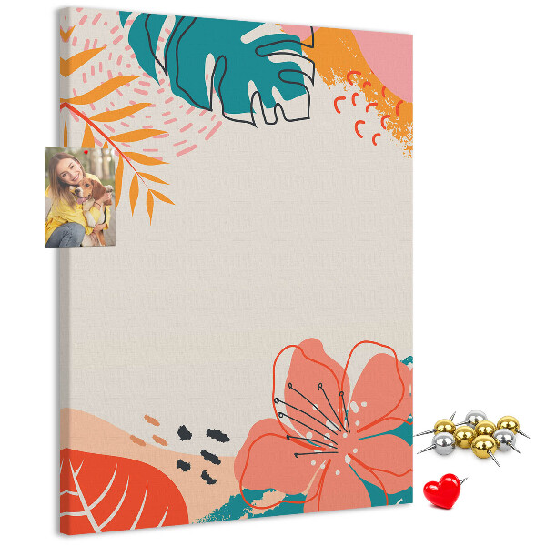 Tableau en liège fantaisie Feuilles et fleurs tropicales aux teintes pastel