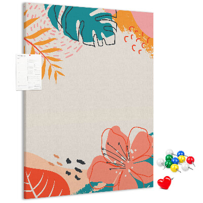 Tableau en liège fantaisie Feuilles et fleurs tropicales aux teintes pastel