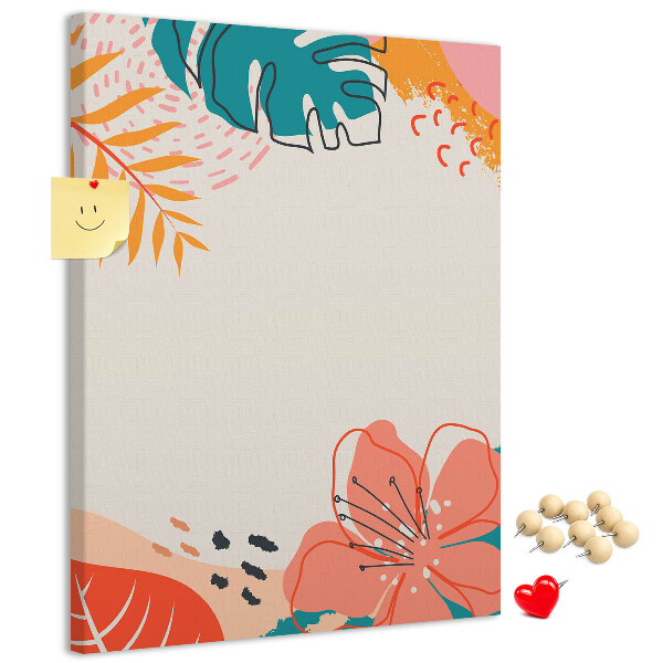 Tableau en liège fantaisie Feuilles et fleurs tropicales aux teintes pastel