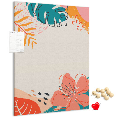 Tableau en liège fantaisie Feuilles et fleurs tropicales aux teintes pastel