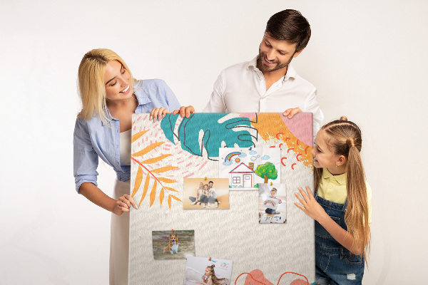 Tableau en liège fantaisie Feuilles et fleurs tropicales aux teintes pastel