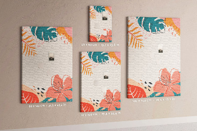 Tableau en liège fantaisie Feuilles et fleurs tropicales aux teintes pastel