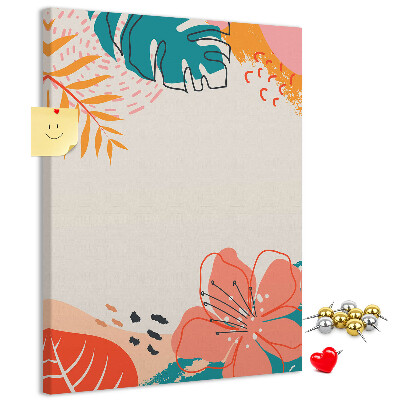 Tableau en liège fantaisie Feuilles et fleurs tropicales aux teintes pastel