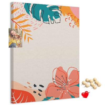Tableau en liège fantaisie Feuilles et fleurs tropicales aux teintes pastel