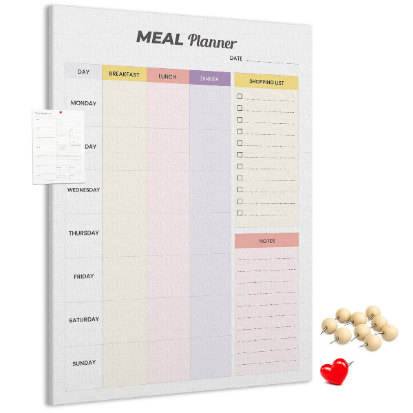 Tableau de liège Planificateur de repas avec sections colorées
