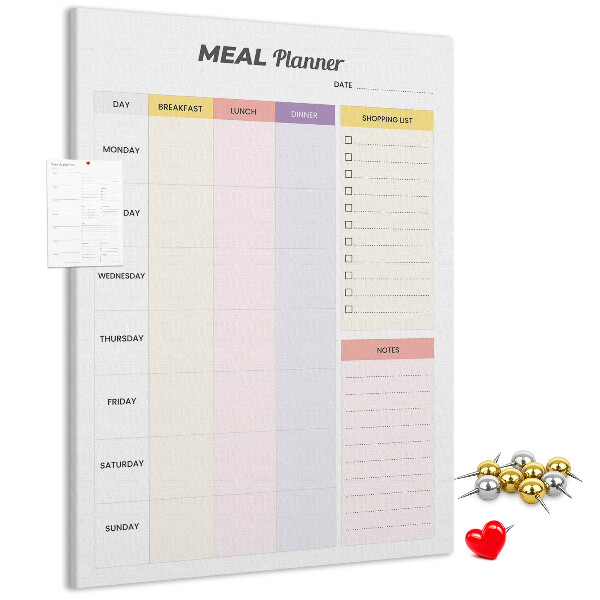 Tableau de liège Planificateur de repas avec sections colorées