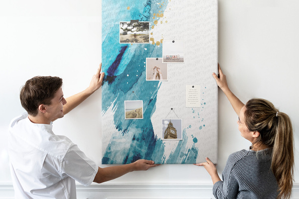Tableau en liège déco Des bleus abstraits avec des touches dorées
