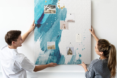 Tableau en liège déco Des bleus abstraits avec des touches dorées
