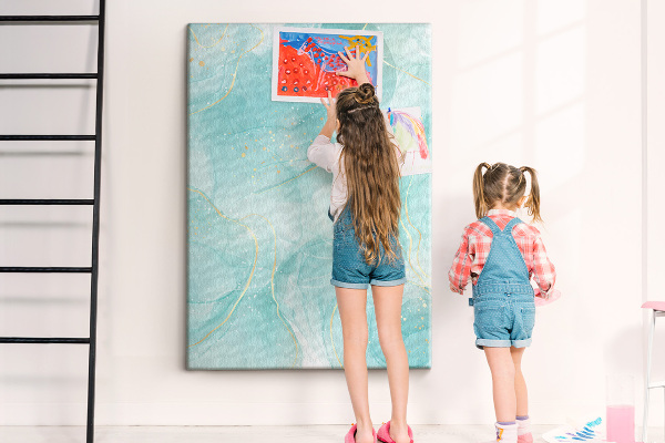 Tableau de liège Des vagues bleues délicates avec des accents dorés