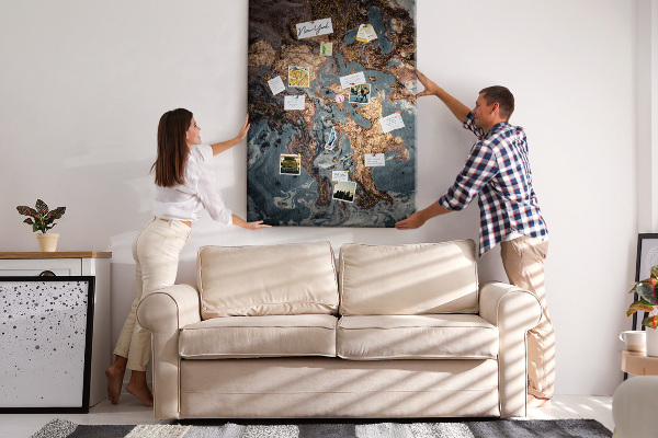 Tableau de liège Vagues abstraites avec une touche métallique