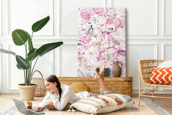 Tableau en liège fantaisie Fleurs roses dans une délicate combinaison de couleurs