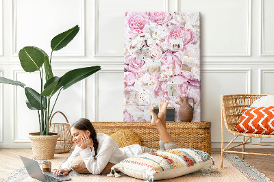 Tableau en liège fantaisie Fleurs roses dans une délicate combinaison de couleurs
