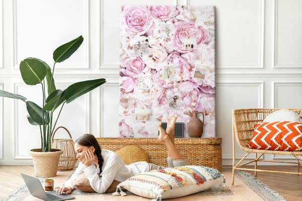 Tableau en liège fantaisie Fleurs roses dans une délicate combinaison de couleurs