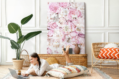 Tableau en liège fantaisie Fleurs roses dans une délicate combinaison de couleurs