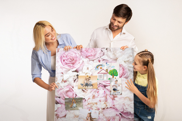Tableau en liège fantaisie Fleurs roses dans une délicate combinaison de couleurs