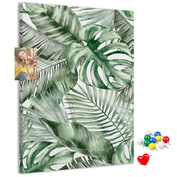 Tableau en liège fantaisie Feuilles tropicales dans des tons de vert