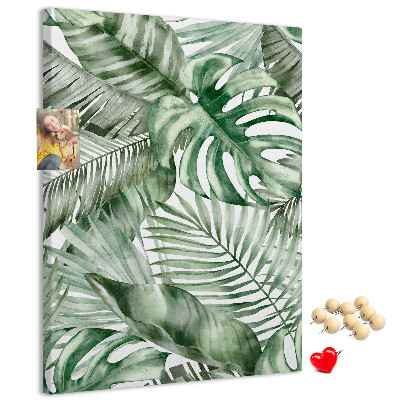 Tableau en liège fantaisie Feuilles tropicales dans des tons de vert