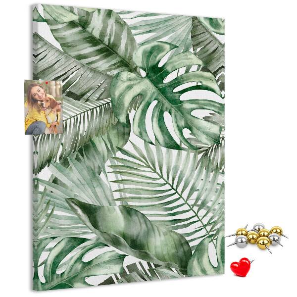 Tableau en liège fantaisie Feuilles tropicales dans des tons de vert