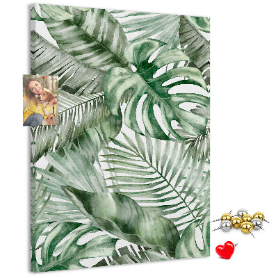 Tableau en liège fantaisie Feuilles tropicales dans des tons de vert