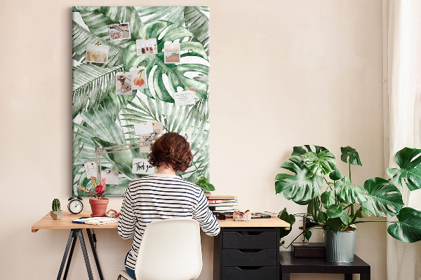 Tableau en liège fantaisie Feuilles tropicales dans des tons de vert