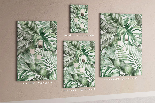 Tableau en liège fantaisie Feuilles tropicales dans des tons de vert
