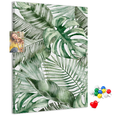 Tableau en liège fantaisie Feuilles tropicales dans des tons de vert