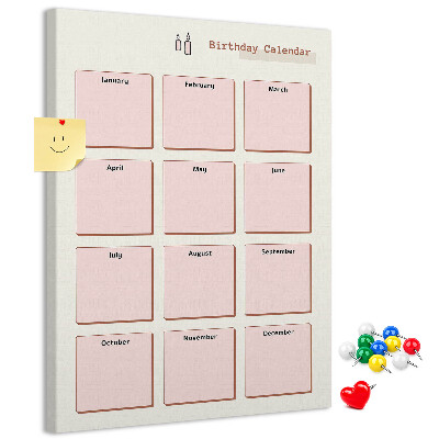 Tableau en liège déco Calendrier d'anniversaires avec espace pour les notes