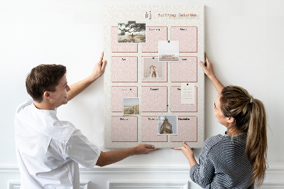 Tableau en liège déco Calendrier d'anniversaires avec espace pour les notes