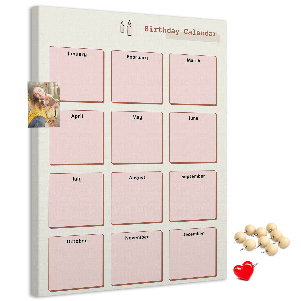 Tableau en liège déco Calendrier d'anniversaires avec espace pour les notes