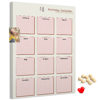 Tableau en liège déco Calendrier d'anniversaires avec espace pour les notes