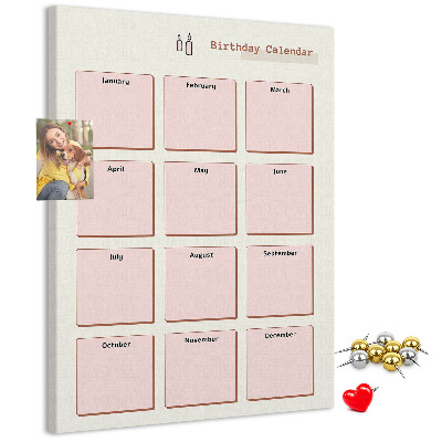 Tableau en liège déco Calendrier d'anniversaires avec espace pour les notes