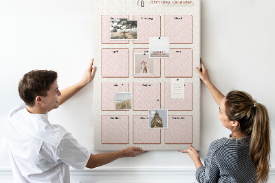 Tableau en liège déco Calendrier d'anniversaires avec espace pour les notes