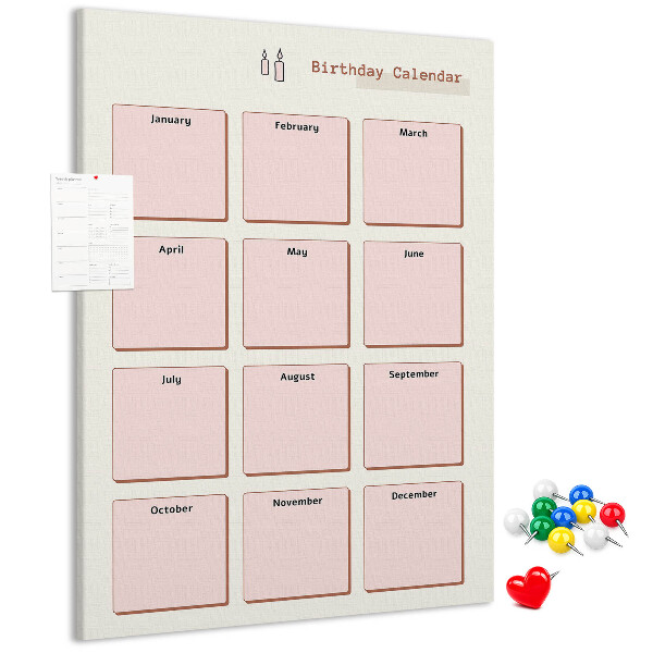 Tableau en liège déco Calendrier d'anniversaires avec espace pour les notes