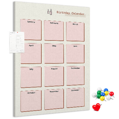 Tableau en liège déco Calendrier d'anniversaires avec espace pour les notes