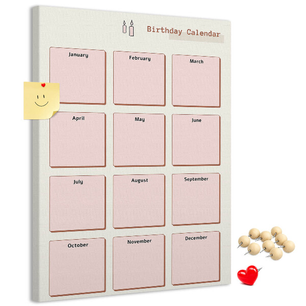 Tableau en liège déco Calendrier d'anniversaires avec espace pour les notes