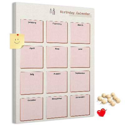 Tableau en liège déco Calendrier d'anniversaires avec espace pour les notes