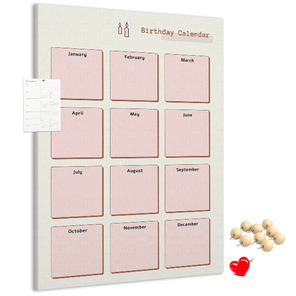 Tableau en liège déco Calendrier d'anniversaires avec espace pour les notes