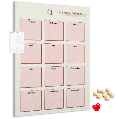 Tableau en liège déco Calendrier d'anniversaires avec espace pour les notes