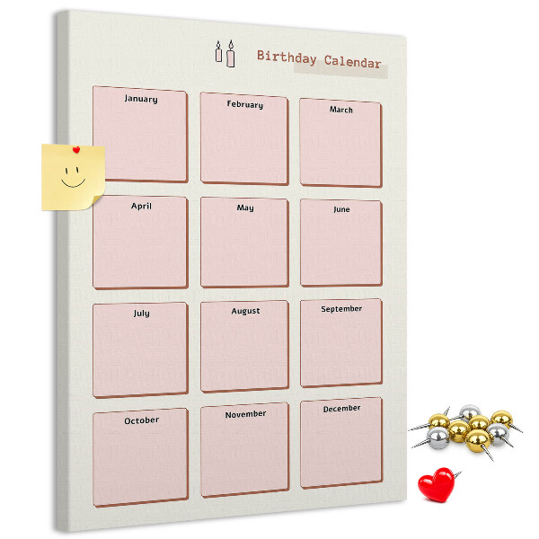 Tableau en liège déco Calendrier d'anniversaires avec espace pour les notes