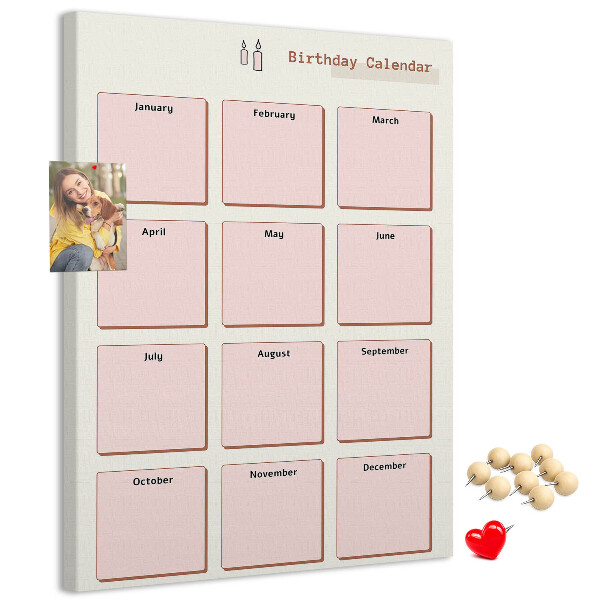 Tableau en liège déco Calendrier d'anniversaires avec espace pour les notes