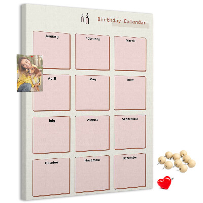 Tableau en liège déco Calendrier d'anniversaires avec espace pour les notes